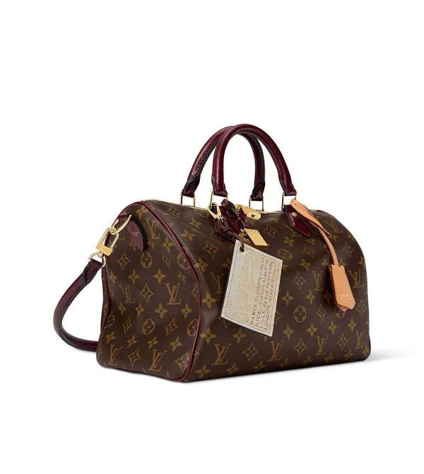 OUVALIA Luxury Edit | Louis Vuitton Speedy Bandoulière Monogram Canvas with Burgundy Trim