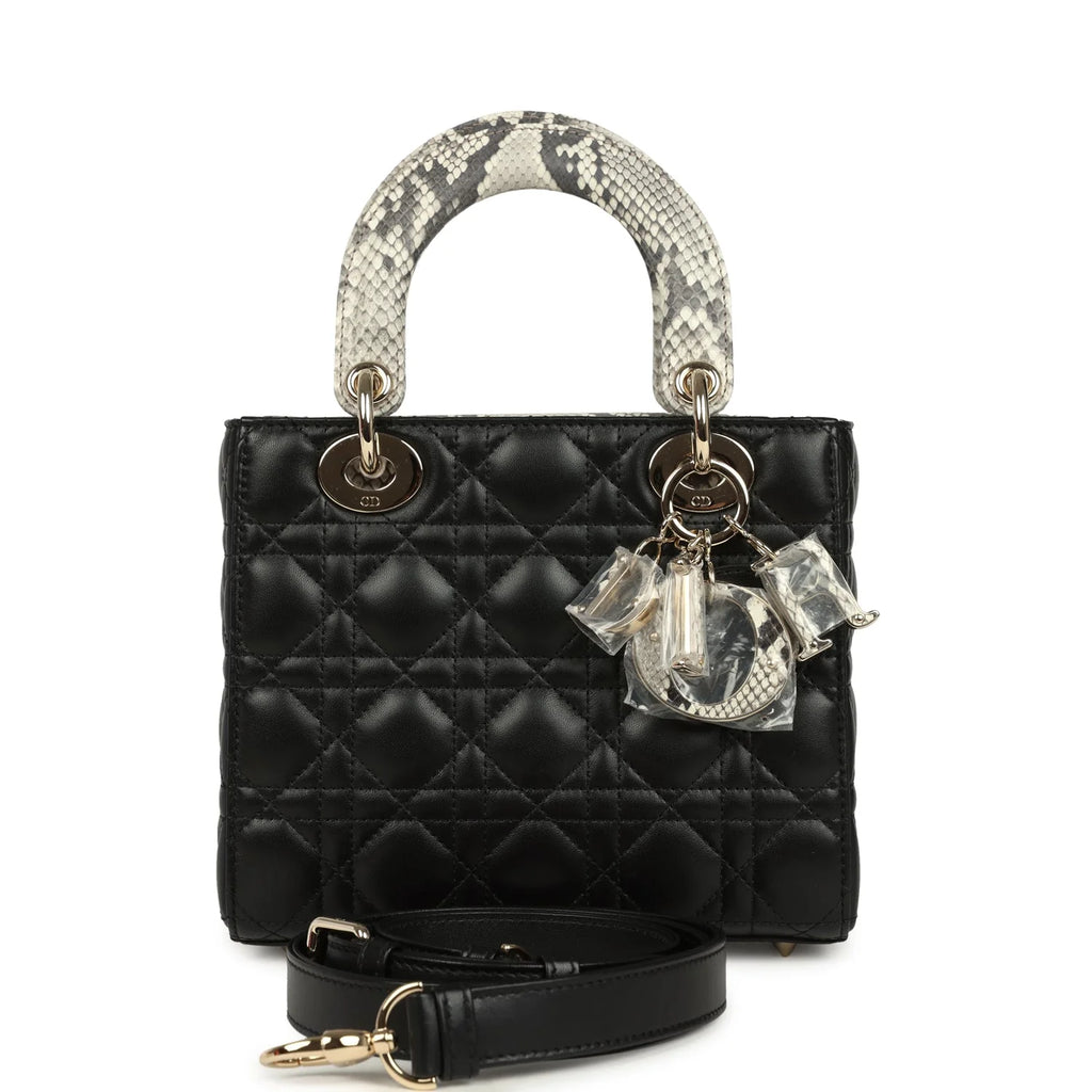 OUVALIA Luxury Edit | Dior Small Lady Dior Bag Black Cannage Lambskin and Multicolor Python Light Gold Hardware