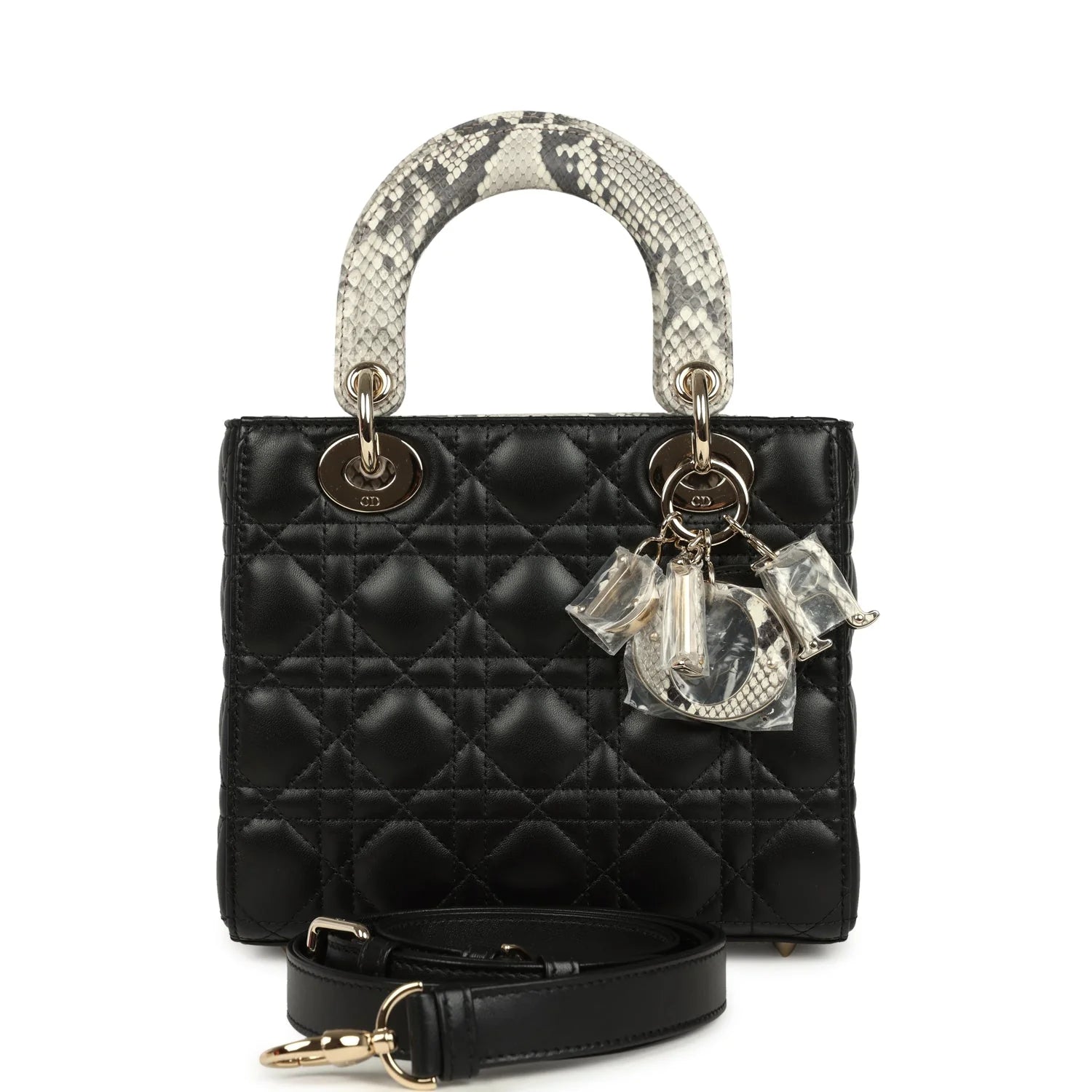 OUVALIA Luxury Edit | Dior Small Lady Dior Bag Black Cannage Lambskin and Multicolor Python Light Gold Hardware