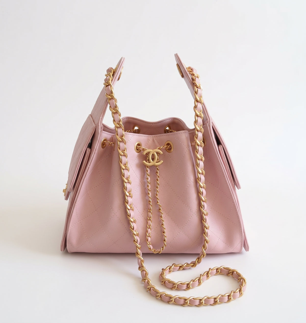 OUVALIA Luxury Edit | Chanel 25 Large Handbag Gold-Tone Metal Light Pink