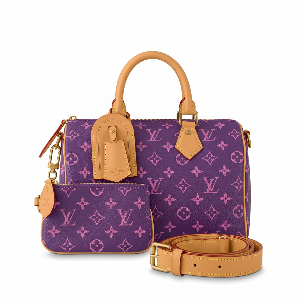 OUVALIA Luxury Edit | Louis Vuitton Speedy Bandoulière Bag Purple Monogram with Pouch