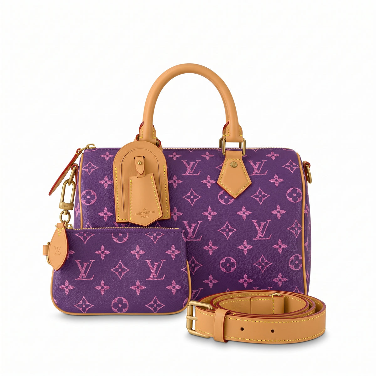 OUVALIA Luxury Edit | Louis Vuitton Speedy Bandoulière Bag Purple Monogram with Pouch