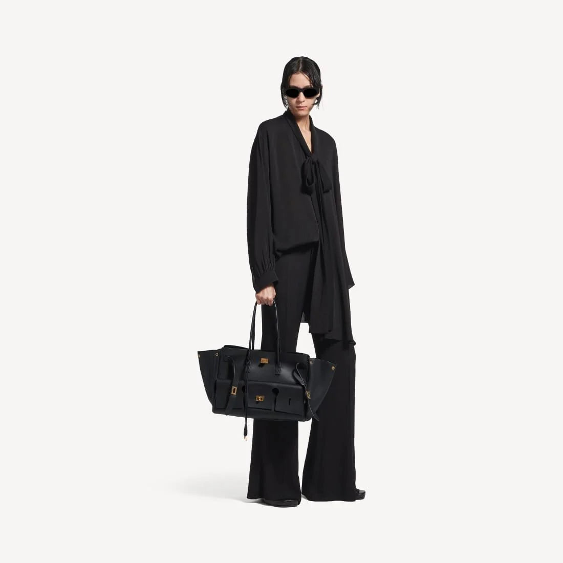 OUVALIA Luxury Edit | Balenciaga Bel Air Carry All Bag Medium In Black Smooth Calfskin, Aged-Gold Hardware