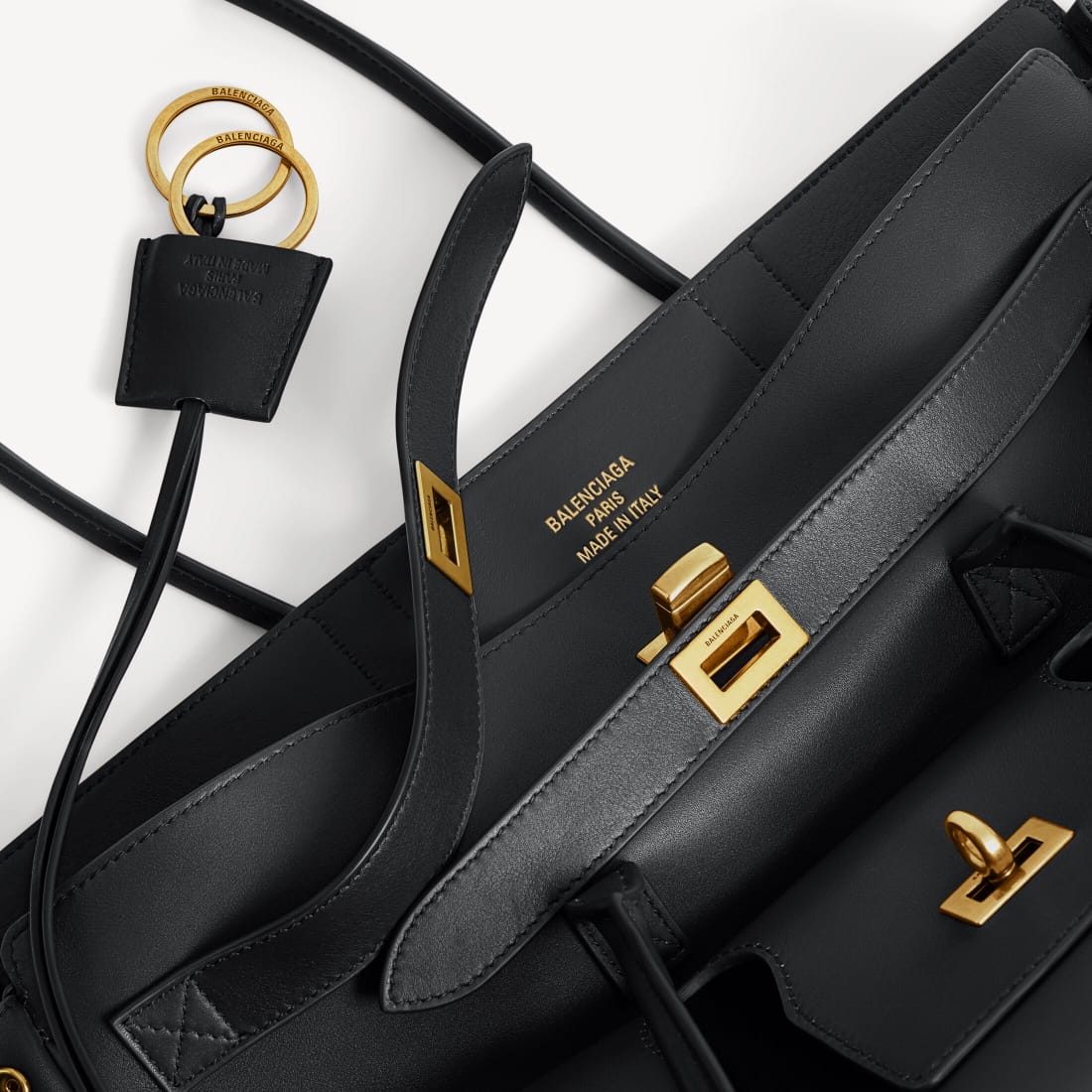 OUVALIA Luxury Edit | Balenciaga Bel Air Carry All Bag Medium In Black Smooth Calfskin, Aged-Gold Hardware