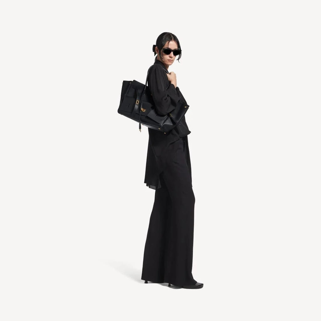 OUVALIA Luxury Edit | Balenciaga Bel Air Carry All Bag Medium In Black Smooth Calfskin, Aged-Gold Hardware