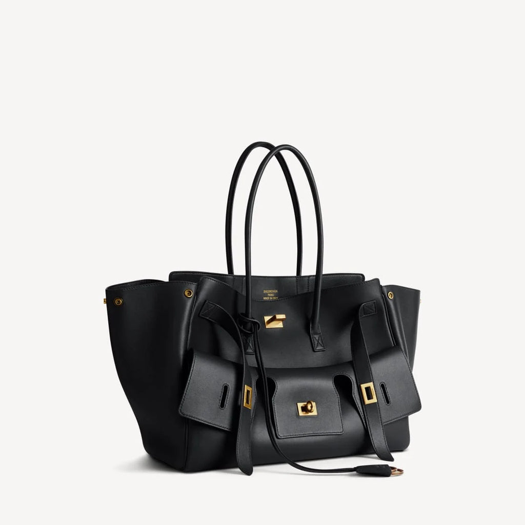 OUVALIA Luxury Edit | Balenciaga Bel Air Carry All Bag Medium In Black Smooth Calfskin, Aged-Gold Hardware