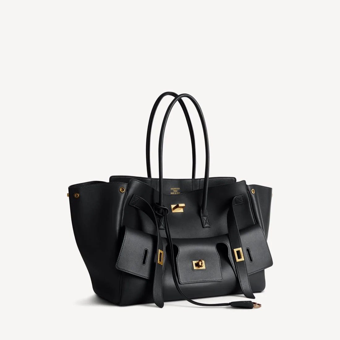 OUVALIA Luxury Edit | Balenciaga Bel Air Carry All Bag Medium In Black Smooth Calfskin, Aged-Gold Hardware