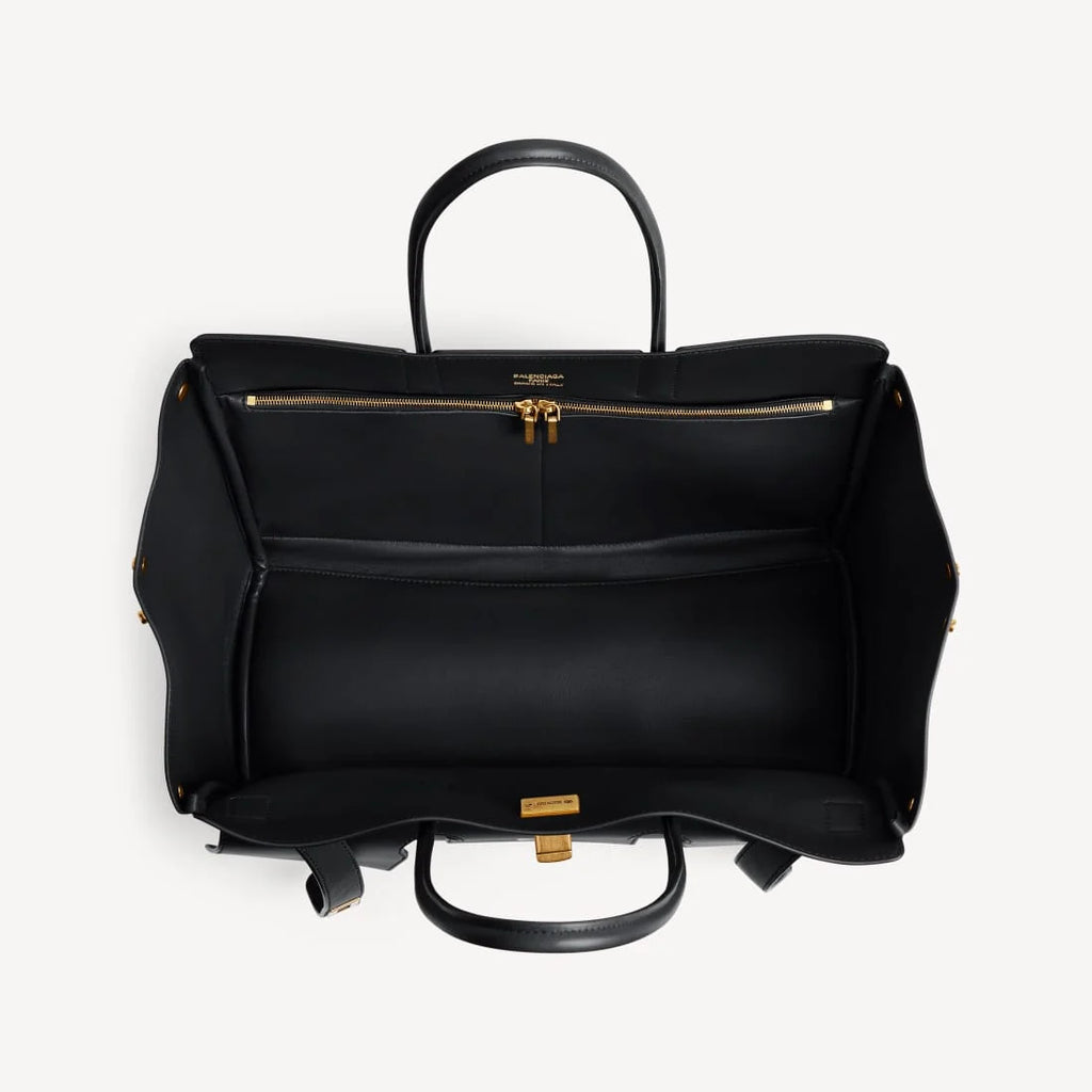 OUVALIA Luxury Edit | Balenciaga Bel Air Carry All Bag Medium In Black Smooth Calfskin, Aged-Gold Hardware