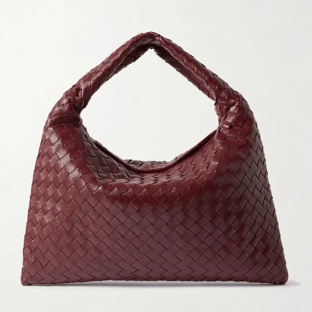 OUVALIA Luxury Edit | Bottega Small Veneta Hop Burgundy Leather Bag