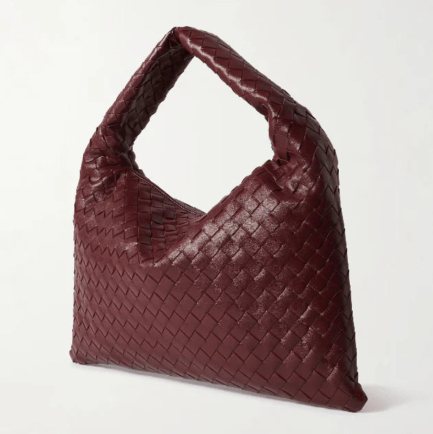 OUVALIA Luxury Edit | Bottega Small Veneta Hop Burgundy Leather Bag
