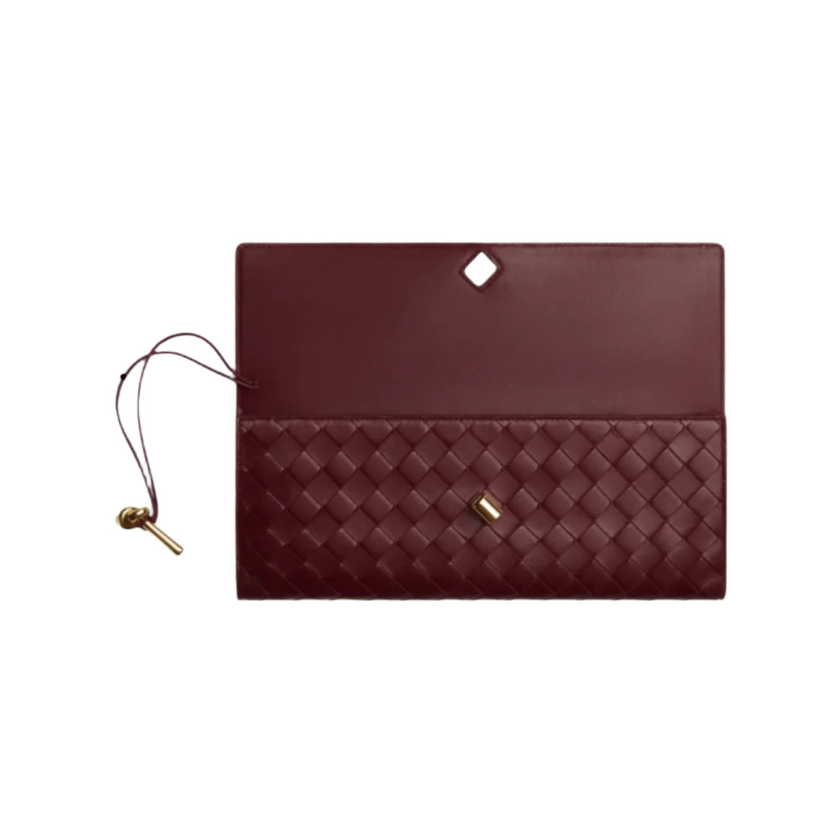 OUVALIA Luxury Edit | Bottega Veneta Andiamo Clutch – Barolo Intrecciato Leather With Brass