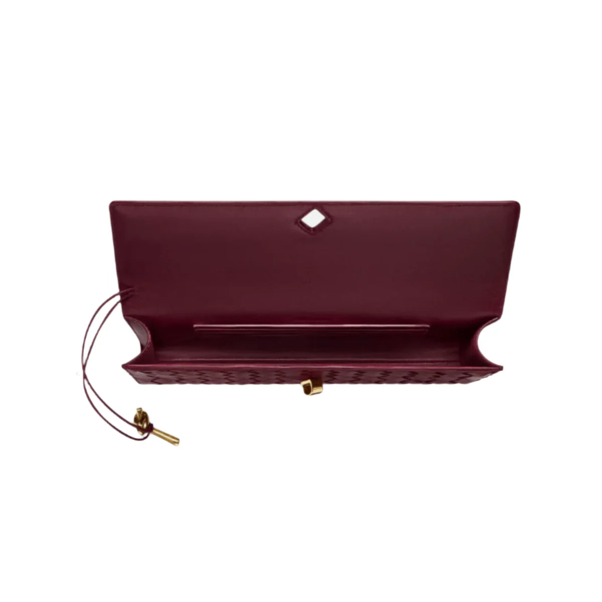 OUVALIA Luxury Edit | Bottega Veneta Andiamo Clutch – Barolo Intrecciato Leather With Brass