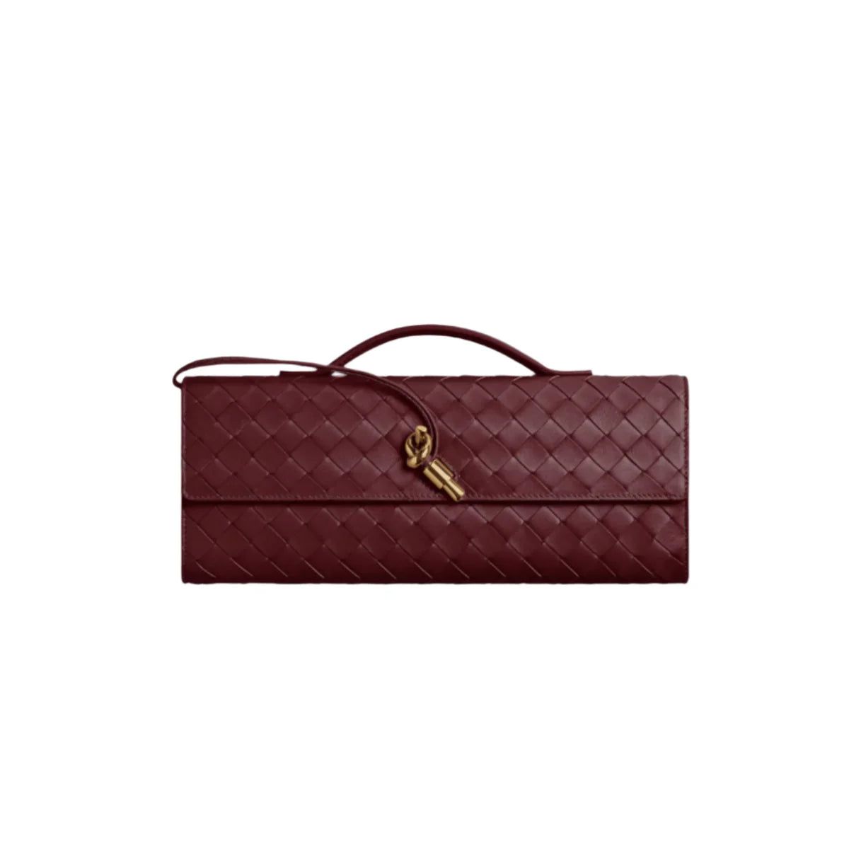 OUVALIA Luxury Edit | Bottega Veneta Andiamo Clutch – Barolo Intrecciato Leather With Brass