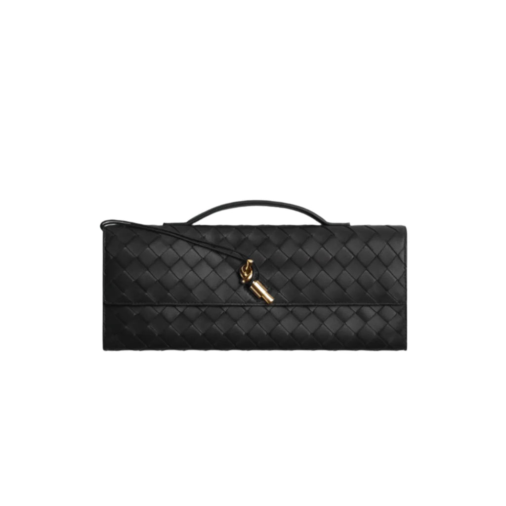 OUVALIA Luxury Edit | Bottega Veneta Andiamo Clutch – Black Intrecciato Leather