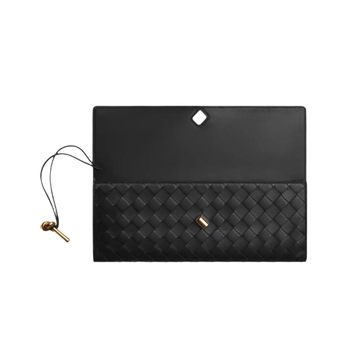 OUVALIA Luxury Edit | Bottega Veneta Andiamo Clutch – Black Intrecciato Leather