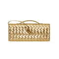 OUVALIA Luxury Edit | Bottega Veneta Andiamo Clutch Metallic Gold Leather With Knotted Strap