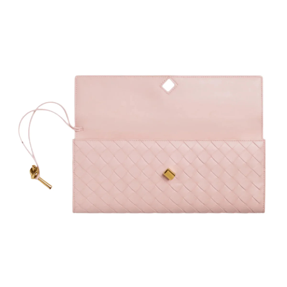 OUVALIA Luxury Edit | Bottega Veneta Andiamo Clutch Rose Pink Leather with Knotted Strap Feminine Italian Elegance