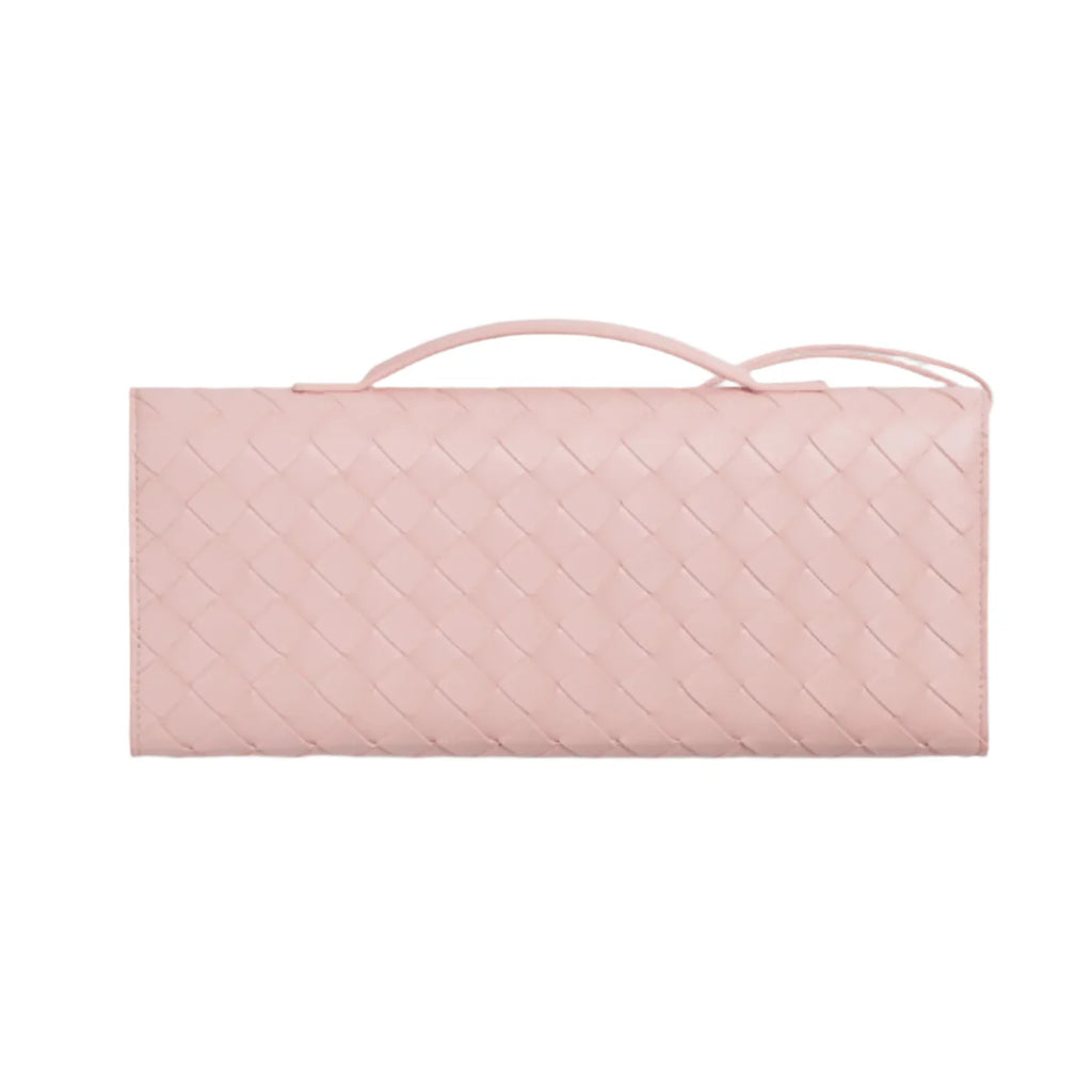 OUVALIA Luxury Edit | Bottega Veneta Andiamo Clutch Rose Pink Leather with Knotted Strap Feminine Italian Elegance