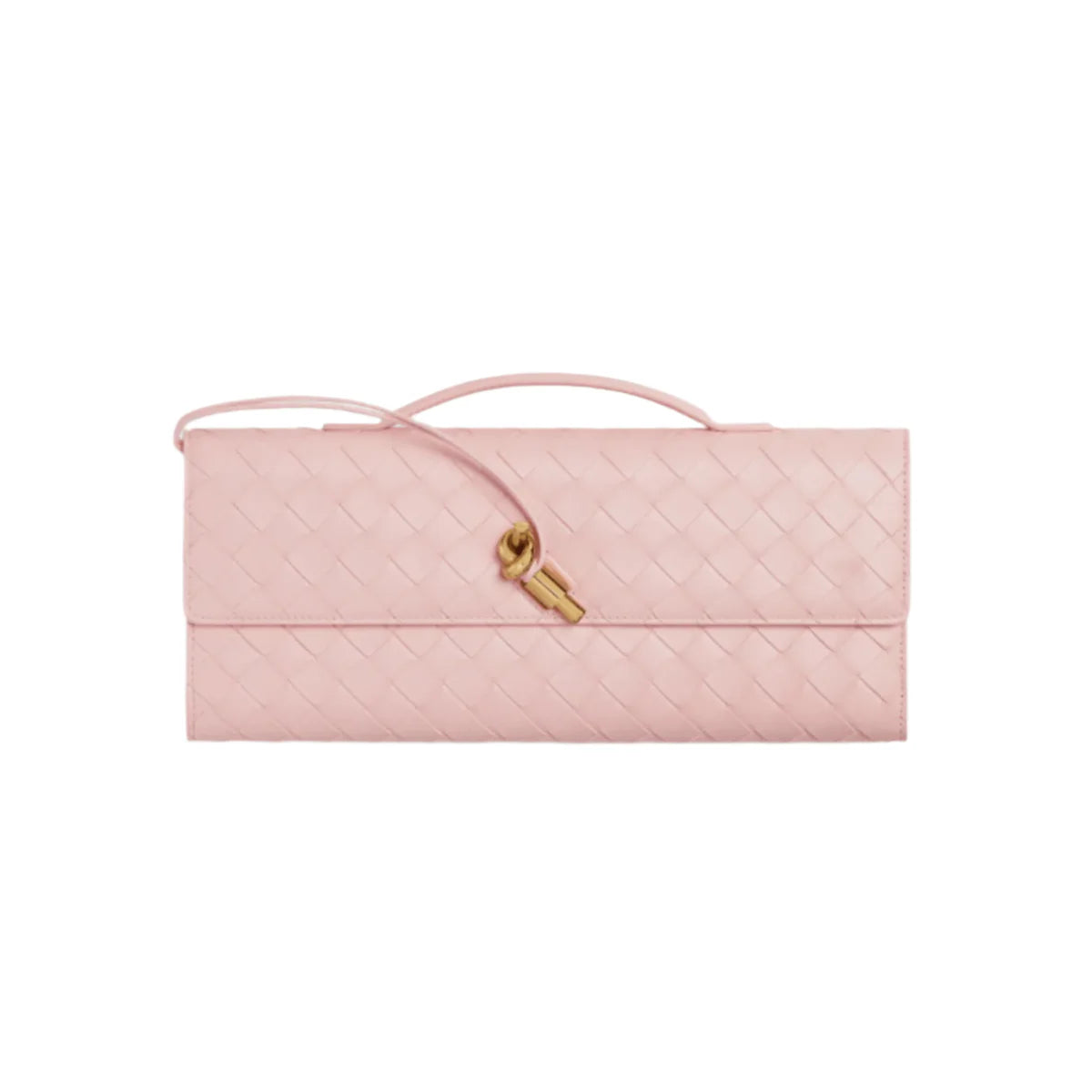 OUVALIA Luxury Edit | Bottega Veneta Andiamo Clutch Rose Pink Leather with Knotted Strap Feminine Italian Elegance