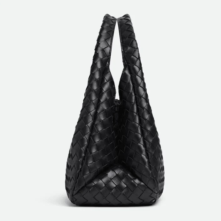OUVALIA Luxury Edit | Bottega Veneta Campana Intrecciato Leather Shoulder Bag Medium Black