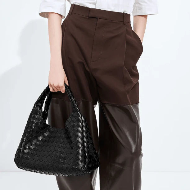 OUVALIA Luxury Edit | Bottega Veneta Campana Intrecciato Leather Shoulder Bag Medium Black
