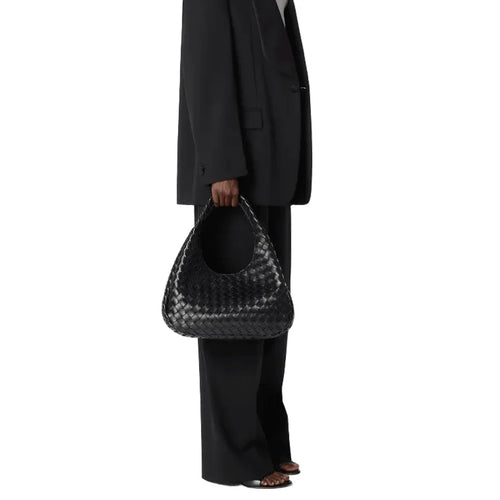 OUVALIA Luxury Edit | Bottega Veneta Campana Intrecciato Leather Shoulder Bag Medium Black