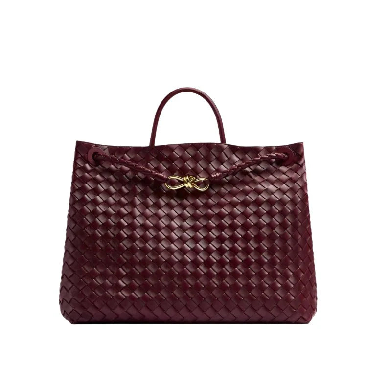 OUVALIA Luxury Edit | Bottega Veneta Medium Andiamo Bag Barolo Intrecciato Leather With Knotted Strap