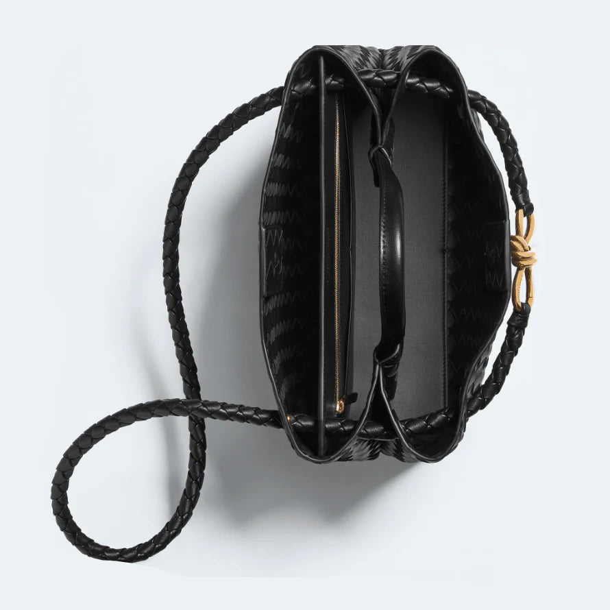 OUVALIA Luxury Edit | Bottega Veneta Medium Andiamo Crossbody Bag in Intrecciato Leather Black