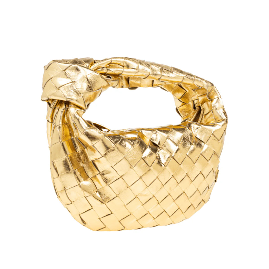 OUVALIA Luxury Edit | Bottega Veneta Mini Jodie Metallic Gold Leather Bag