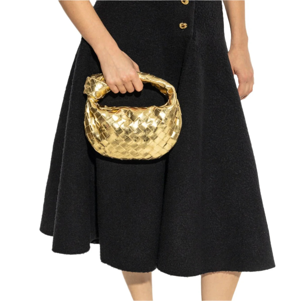 OUVALIA Luxury Edit | Bottega Veneta Mini Jodie Metallic Gold Leather Bag