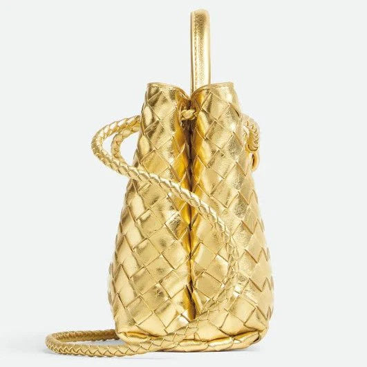OUVALIA Luxury Edit | Bottega Veneta Small Andiamo Gold Leather Bag
