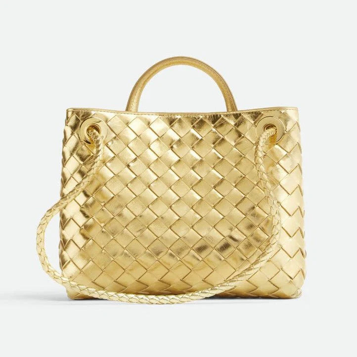 OUVALIA Luxury Edit | Bottega Veneta Small Andiamo Gold Leather Bag
