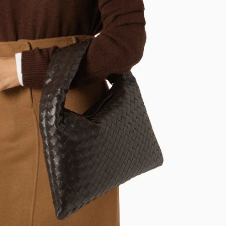 OUVALIA Luxury Edit | Bottega Veneta Small Hop Hobo Bag In Intrecciato Leather Brown