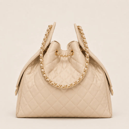 OUVALIA Luxury Edit | Chanel 25 Large Handbag Gold-Tone Metal Beige