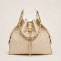 OUVALIA Luxury Edit | Chanel 25 Large Handbag Gold-Tone Metal Beige