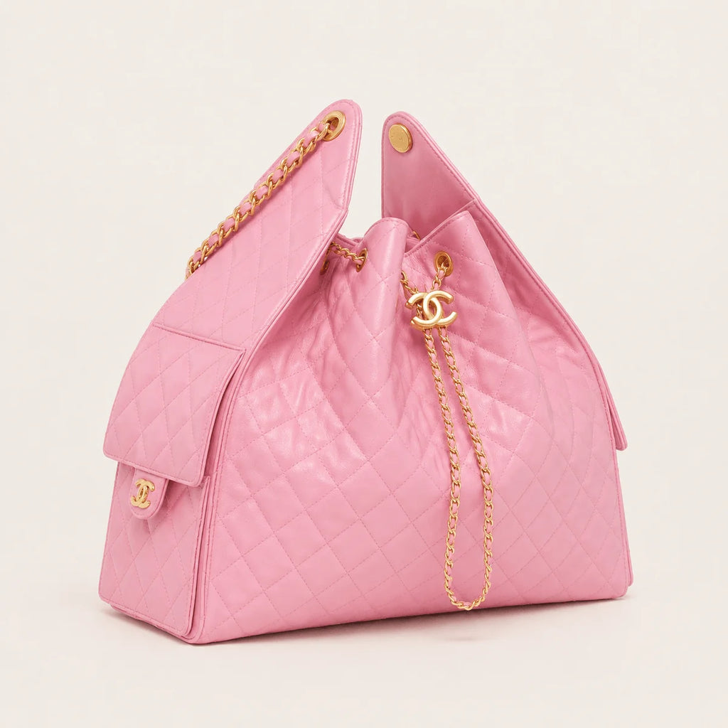 OUVALIA Luxury Edit | Chanel 25 Large Handbag Gold-Tone Metal Light Pink