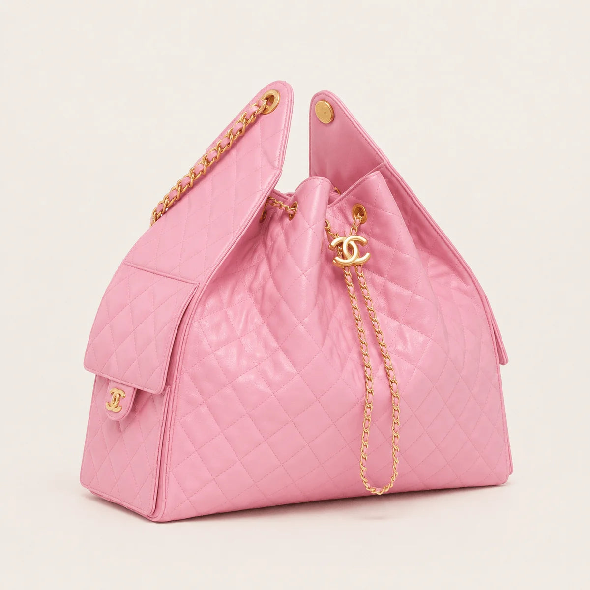 OUVALIA Luxury Edit | Chanel 25 Large Handbag Gold-Tone Metal Light Pink