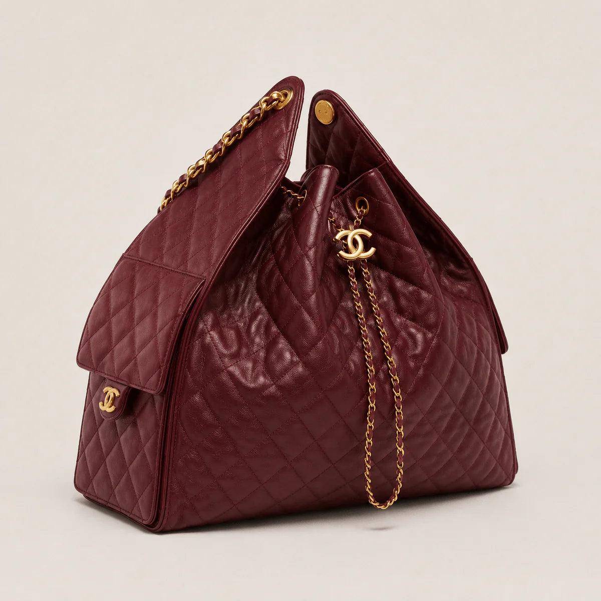 OUVALIA Luxury Edit | Chanel 25 Large Handbag Gold-Tone Metal Red