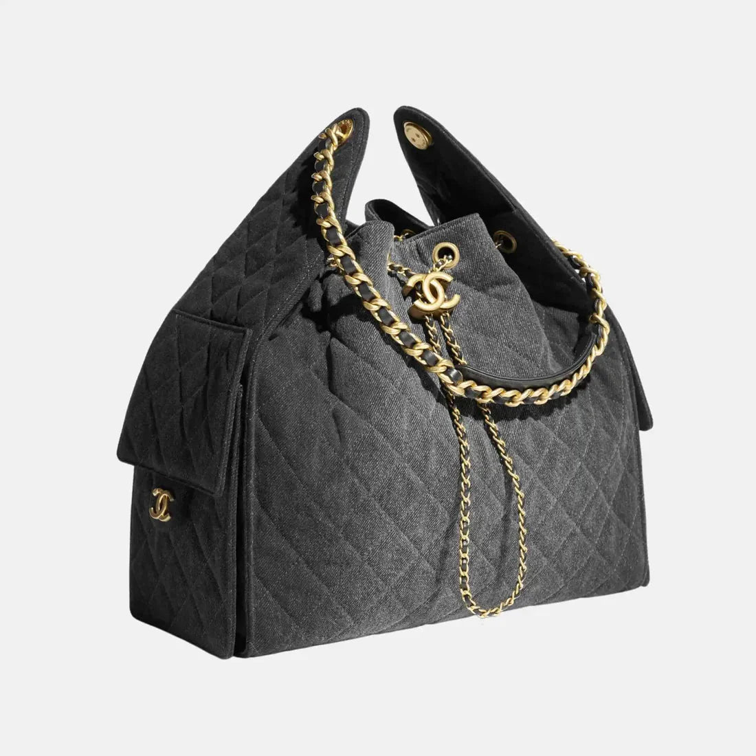 OUVALIA Luxury Edit | Chanel 25 Large Handbag Washed Denim And Gold-Tone Metal