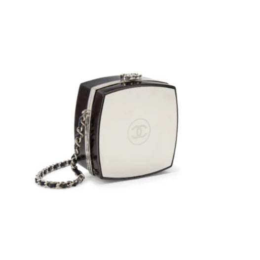 OUVALIA Luxury Edit | Chanel Black Patent Leather and Silver Mirror Minaudière Silver Hardware
