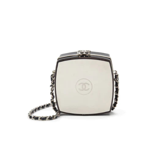 OUVALIA Luxury Edit | Chanel Black Patent Leather and Silver Mirror Minaudière Silver Hardware