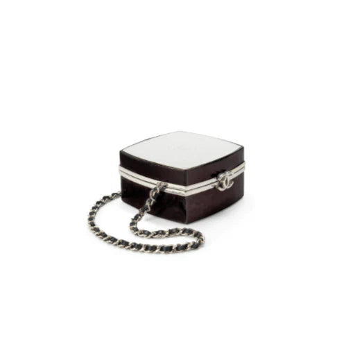 OUVALIA Luxury Edit | Chanel Black Patent Leather and Silver Mirror Minaudière Silver Hardware