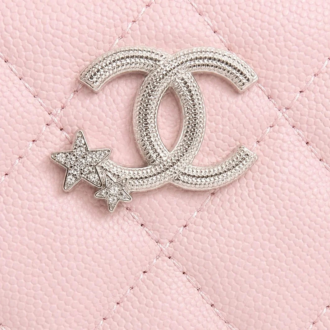 OUVALIA Luxury Edit | Chanel Caviar Quilted Top Handle Slim Vanity With Chain Light Pink