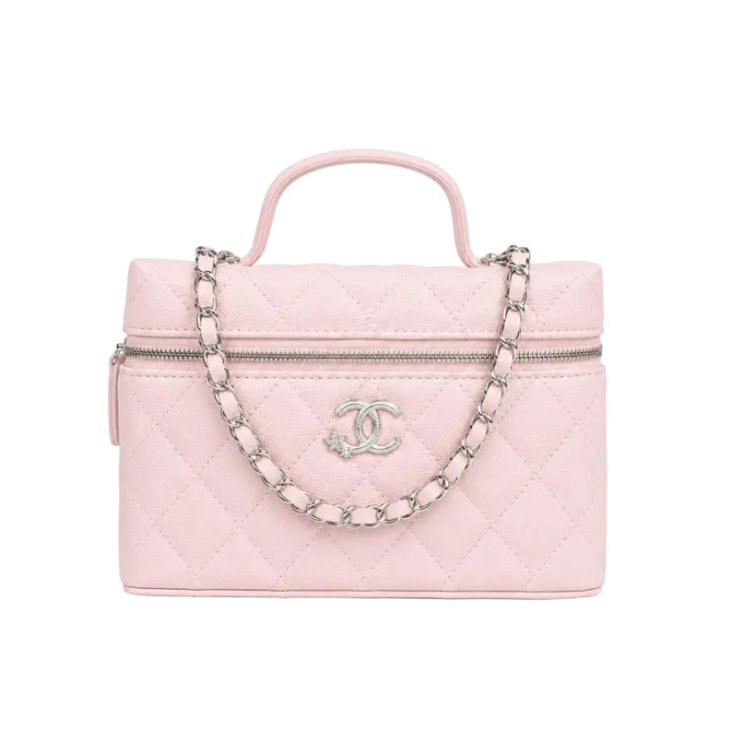 OUVALIA Luxury Edit | Chanel Caviar Quilted Top Handle Slim Vanity With Chain Light Pink