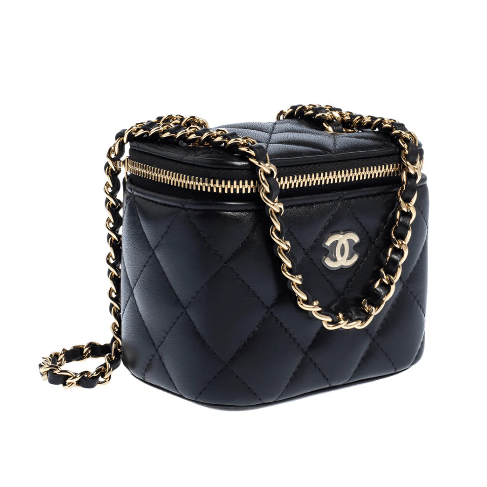 OUVALIA Luxury Edit | Chanel Mini Vanity Top Handle Bag in Black With Chain