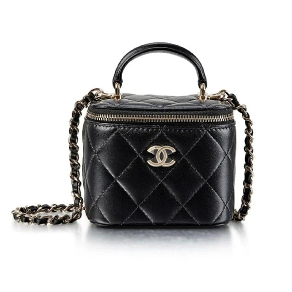OUVALIA Luxury Edit | Chanel Mini Vanity Top Handle Bag in Black With Chain