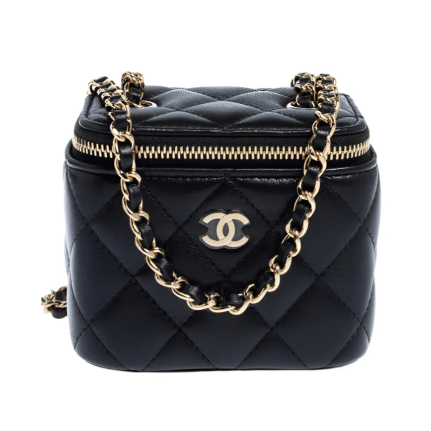 OUVALIA Luxury Edit | Chanel Mini Vanity Top Handle Bag in Black With Chain