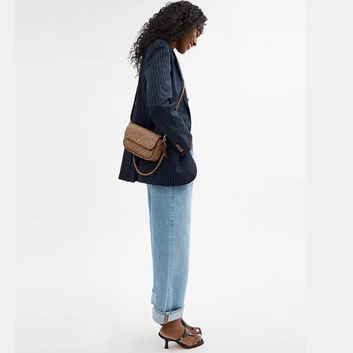 OUVALIA Luxury Edit | Coach Brook Flap Chain Bag In Signature Canvas