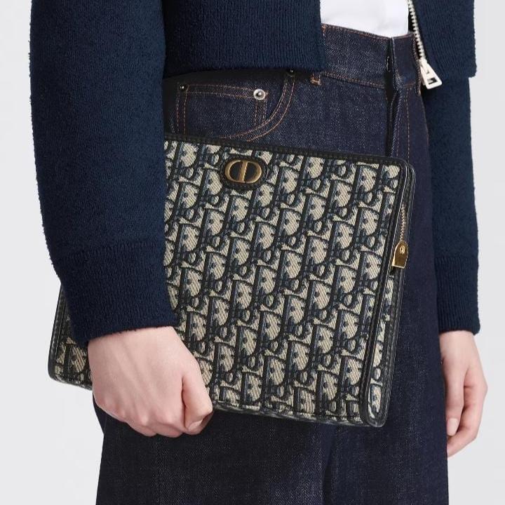OUVALIA Luxury Edit | Dior Medium 30 Montaigne Pouch Blue Oblique Jacquard