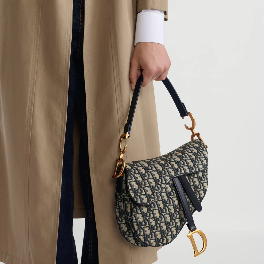 OUVALIA Luxury Edit | Dior Saddle Bag with Strap Blue Dior Oblique Jacquard